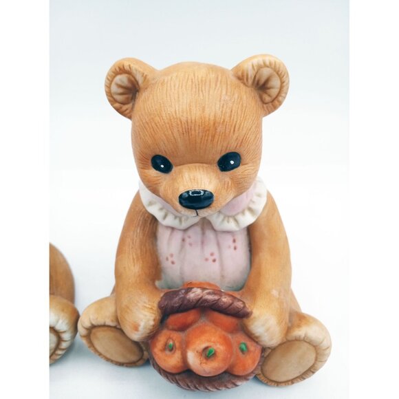 Set of 2 Homco Bears Mama with Apples Papa with a Honey Pot 4 inches Vintage 80s - Picture 5 of 12